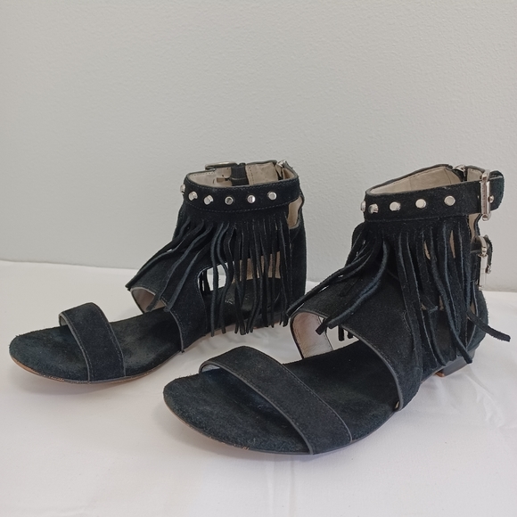 Michael kors bully suede fringe gladiator sandals zipper black women  size 81/2 - Picture 2 of 14